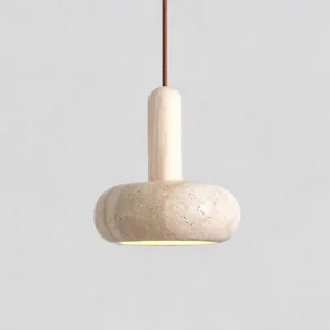 Wabi Sabi Travertine & Wood LED Pendant Light P3037 4