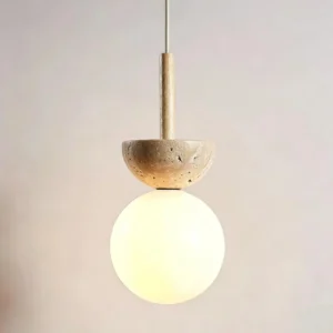 Travertine & Opal Glass Pendant Light P3040 1