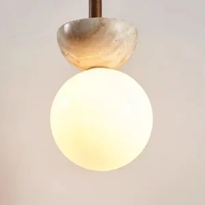 Travertine & Opal Glass Pendant Light P3040 3
