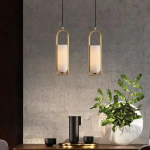 Modern Alabaster Pendant Light with Brass Frame PA017 4