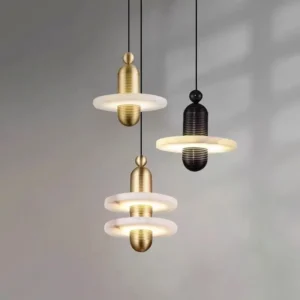 Modern Brass & Alabaster Disc Pendant Light PA011 1