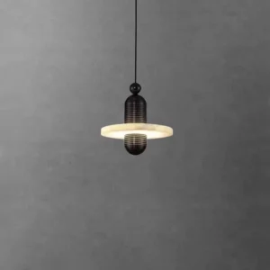 Modern Brass & Alabaster Disc Pendant Light PA011 3