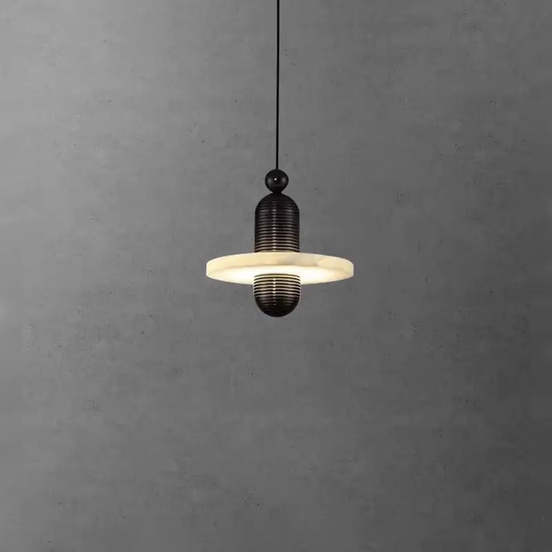Modern Brass & Alabaster Disc Pendant Light PA011 3