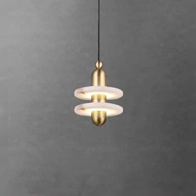 Modern Brass & Alabaster Disc Pendant Light PA011 4