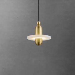 Modern Brass & Alabaster Disc Pendant Light PA011 5