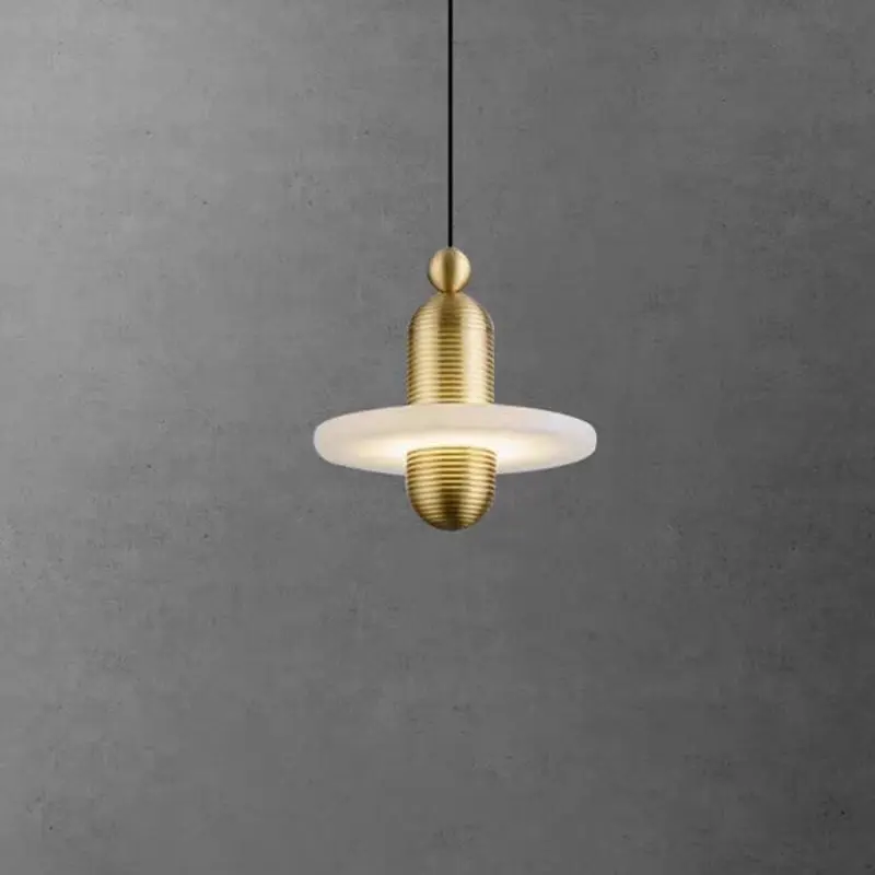 Modern Brass & Alabaster Disc Pendant Light PA011 5