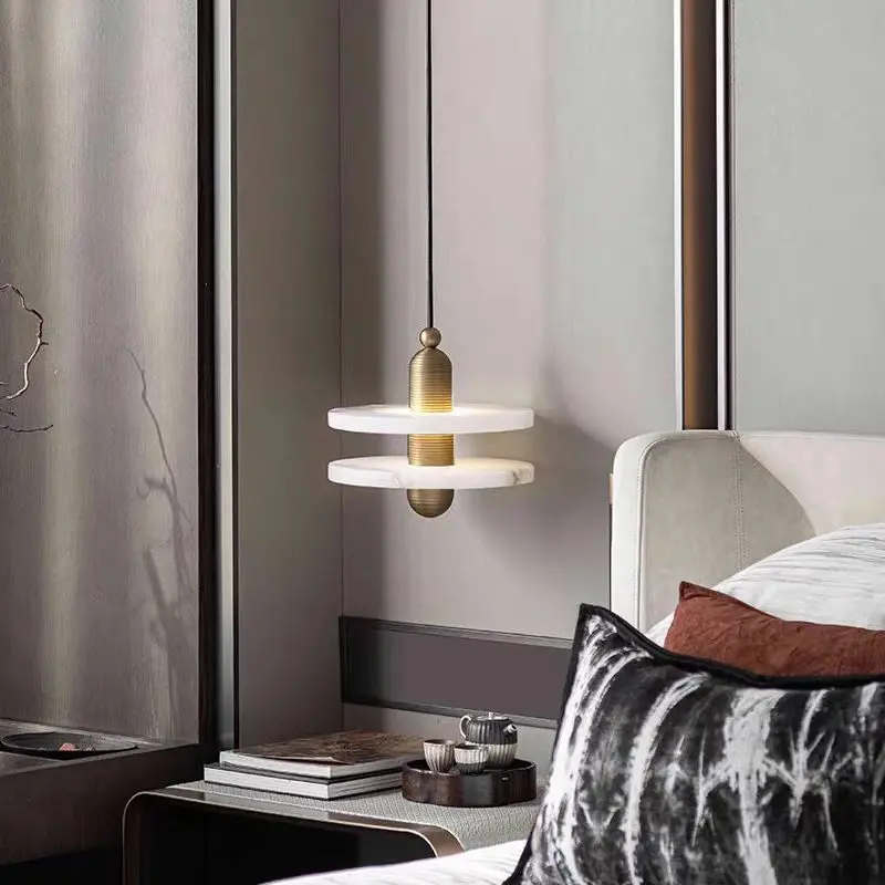 Modern Brass & Alabaster Disc Pendant Light PA011 6