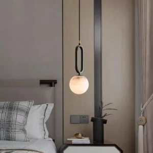 Modern Alabaster Globe Pendant Light with Oval Frame PA003 1