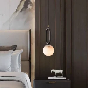 Modern Alabaster Globe Pendant Light with Oval Frame PA003 2