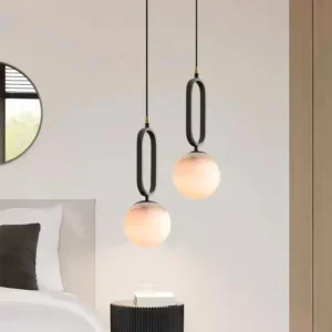 Modern Alabaster Globe Pendant Light with Oval Frame PA003 3