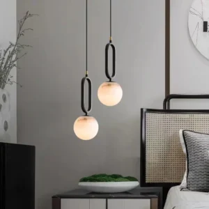 Modern Alabaster Globe Pendant Light with Oval Frame PA003 4