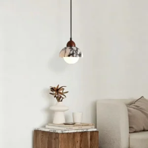 Modern Marble & Wood Globe Pendant Light PB001 1