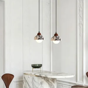 Modern Marble & Wood Globe Pendant Light PB001 3