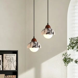Modern Marble & Wood Globe Pendant Light PB001 4