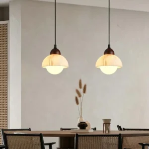 Modern Marble & Walnut Wood Pendant Light PB007 4