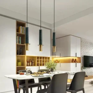 Modern Brass Metal & Marble Tube Pendant Light PB018 1