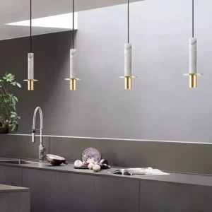Modern Brass Metal & Marble Tube Pendant Light PB018 6