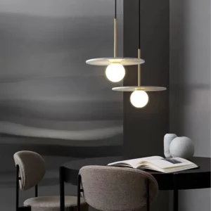 Modern Marble Disc Pendant Light with Glass Globe PB021 3