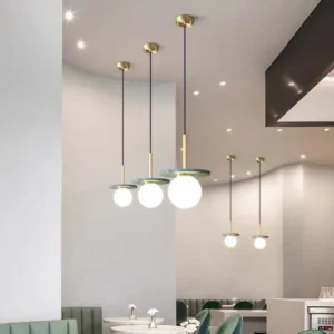 Modern Marble Disc Pendant Light with Glass Globe PB021 5