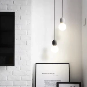 Modern Concrete & Opal Glass Globe Pendant Light PC014 1