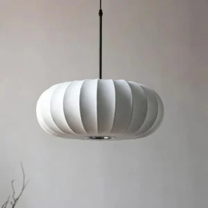 Modern Natural Silk Oval Pendant Light P5005 1