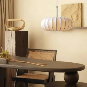 Modern Natural Silk Oval Pendant Light P5005 4