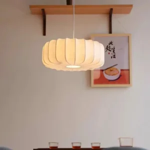 Modern Natural Silk Drum Pendant Light P5010 2