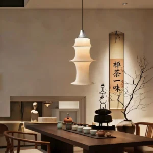 Modern Natural Silk Column Pendant Light P5011 5