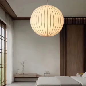 Modern Natural Silk Globe Pendant Light P5013 1
