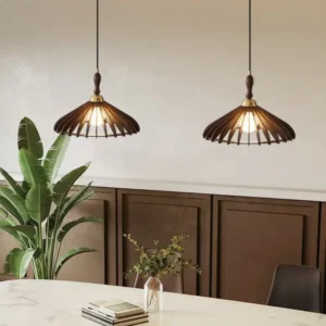 Mid-Century Wooden Slatted Pendant Light PD016 5