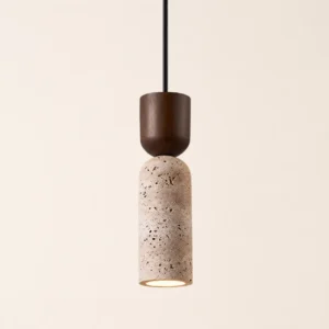 Modern Travertine & Wood Cylinder Pendant Light P3005