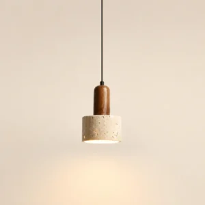 Contemporary Travertine & Wood Pendant Light P3017