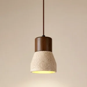 Natural Travertine & Wood Hanging Light P3027