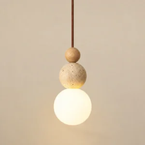 Organic Modern Travertine Wood Ball Pendant Lamp P3028
