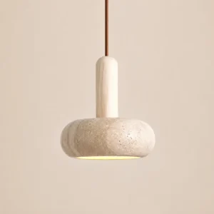Wabi Sabi Travertine & Wood LED Pendant Light P3037