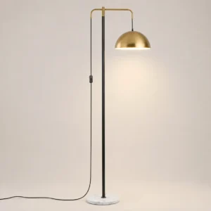 Black & Brass Cantilever Floor Lamp Marble Base Brass Dome Shade FL-A014