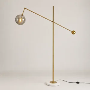 Balance Counterweight Floor Lamp Brass Arm Marble Base & Glass Ball Shade FL-A015