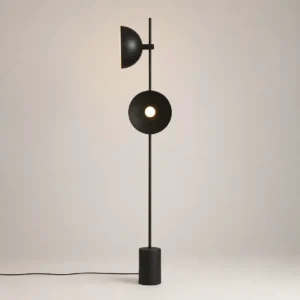 Abstract Black Sculpture Floor Lamp Dual Dome Disc Adjustable Shades FL-A018