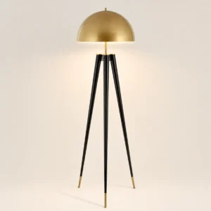 Modern Black & Brass Tripod Floor Lamp with Mushroom Dome Shade FL-A025