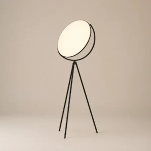Rotatable Round Frosted LED Disc Shade Matte Black Metal Tripod Floor Lamp FL-A028