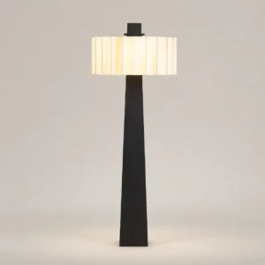Tapered Black Metal Floor Lamp Pleated Cylindrical Fabric Drum Shade FL-A031