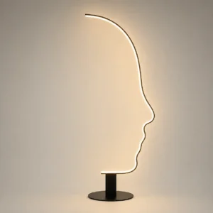 Minimalist Face Profile LED Sculpture Floor Lamp Black Metal Frame FL-A040