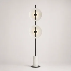2-Light White Resin Disc Floor Lamp Vertical Black Metal Marble Base FL-A044