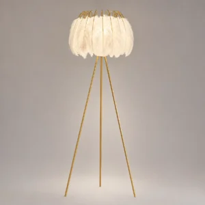 Modern Gold Tripod Floor Lamp with Natural White Feather Lampshade FL-A046