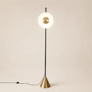 Mid Century Circular Halo Floor Lamp Conical Brass Base Lamp FL-A054
