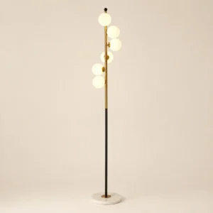 6-Light Globe Glass Floor Lamp with Black Gold Pole Marble Base FL-A056