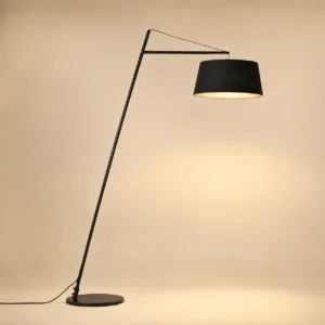 Minimalist Tension Wire Fishing Floor Lamp Black Fabric Drum Shade FL-A060