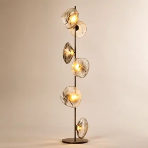 Modern 6-Light Irregular Blown Glass Floor Lamp with Black Metal Pole FL-A065