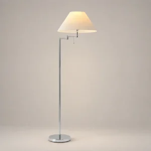 Chrome Adjustable Swing Arm Floor Lamp with Linen Conical Fabric Shade FL-A078
