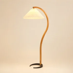 Curved Wood Arc Floor Lamp with Pleated Shade FL-B001